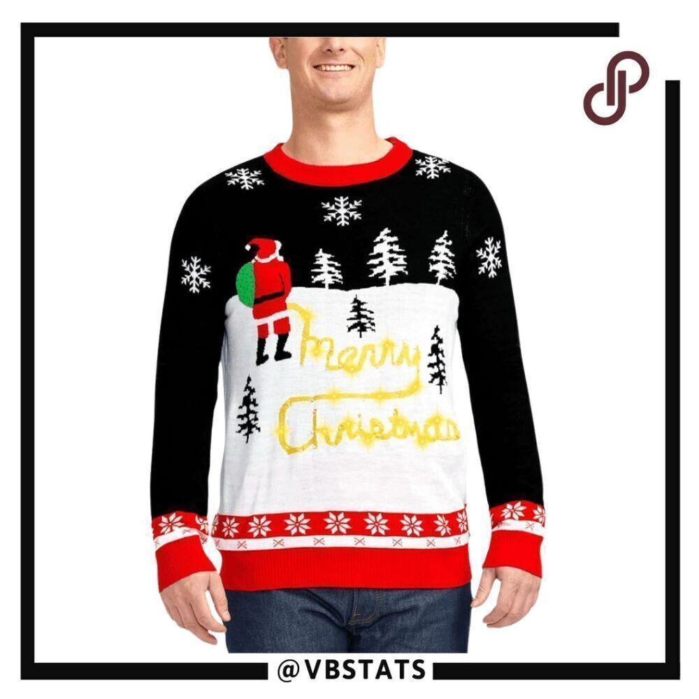Tipsy Elves Men's Yellow Snow Light Up Ugly Christmas Sweater Black White Medium